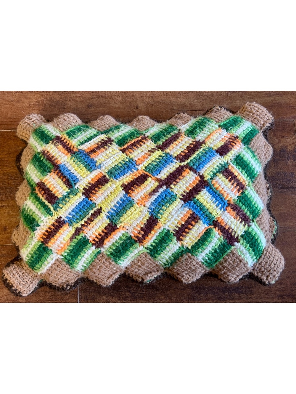 Vintage Handmade Crochet Pillow with Multicolor Pattern